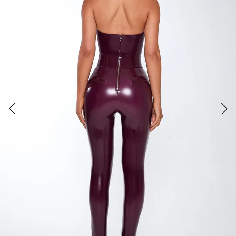 Plunge-Neck Vinyl Jumpsuit in Deep Plum - Picture 2 of 3